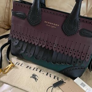 COA Burberry Brogue Banner Leather Fringe Satchel Bag Multi